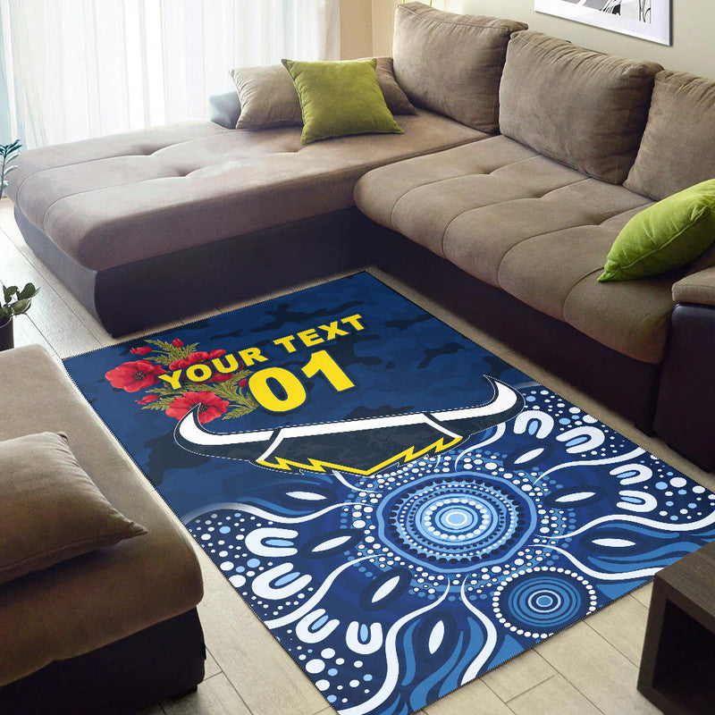 (Custom Personalised) North Queensland Cowboys ANZAC 2022 Area Rug Indigenous Vibes - Blue - Vibe Hoodie Shop