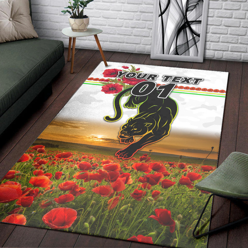 (Custom Personalised) Penrith Panthers ANZAC 2022 Area Rug Poppy Flowers Vibes - White - Vibe Hoodie Shop