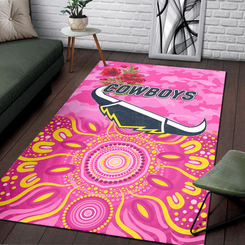 North Queensland Cowboys ANZAC 2022 Area Rug Indigenous Vibes - Pink - Vibe Hoodie Shop