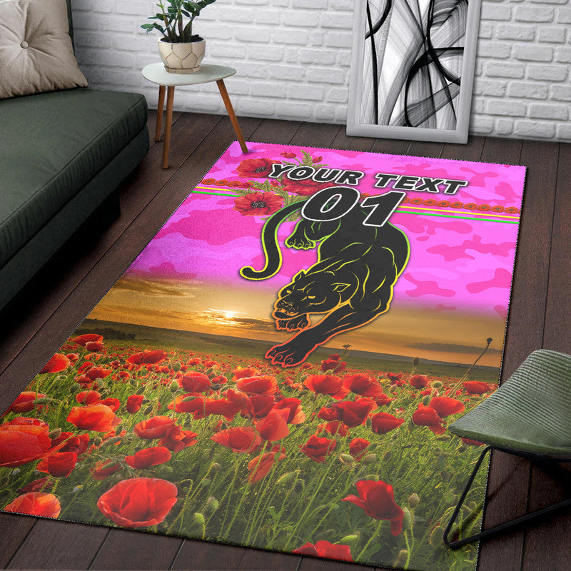 (Custom Personalised) Penrith Panthers ANZAC 2022 Area Rug Poppy Flowers Vibes - Pink - Vibe Hoodie Shop