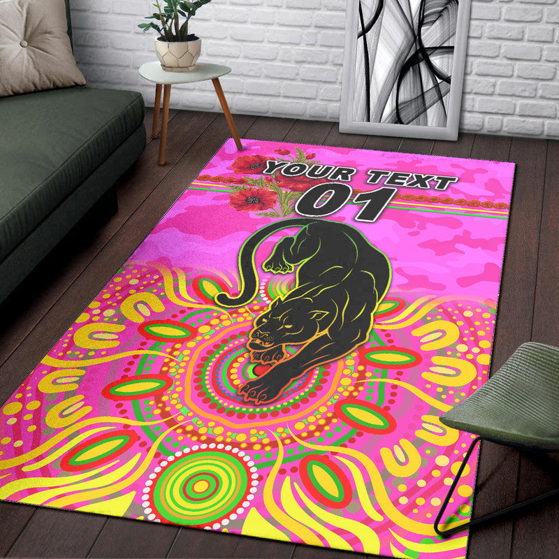 (Custom Personalised) Penrith Panthers ANZAC 2022 Area Rug Indigenous Vibes - Pink - Vibe Hoodie Shop