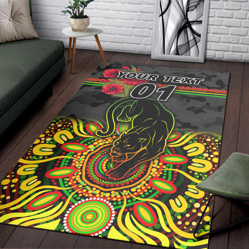 (Custom Personalised) Penrith Panthers ANZAC 2022 Area Rug Indigenous Vibes - Black - Vibe Hoodie Shop