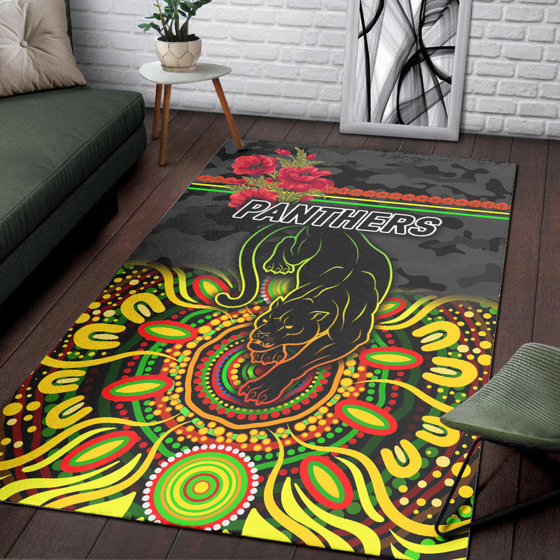 Penrith Panthers ANZAC 2022 Area Rug Indigenous Vibes - Black - Vibe Hoodie Shop