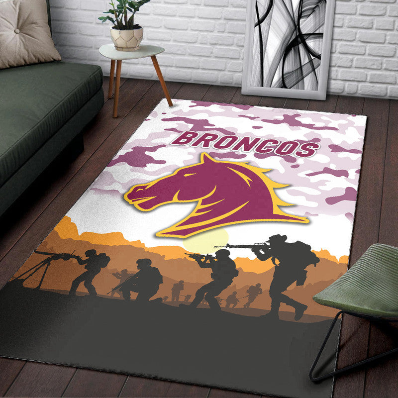 Brisbane Broncos ANZAC 2022 Area Rug Simple Style - White - Vibe Hoodie Shop