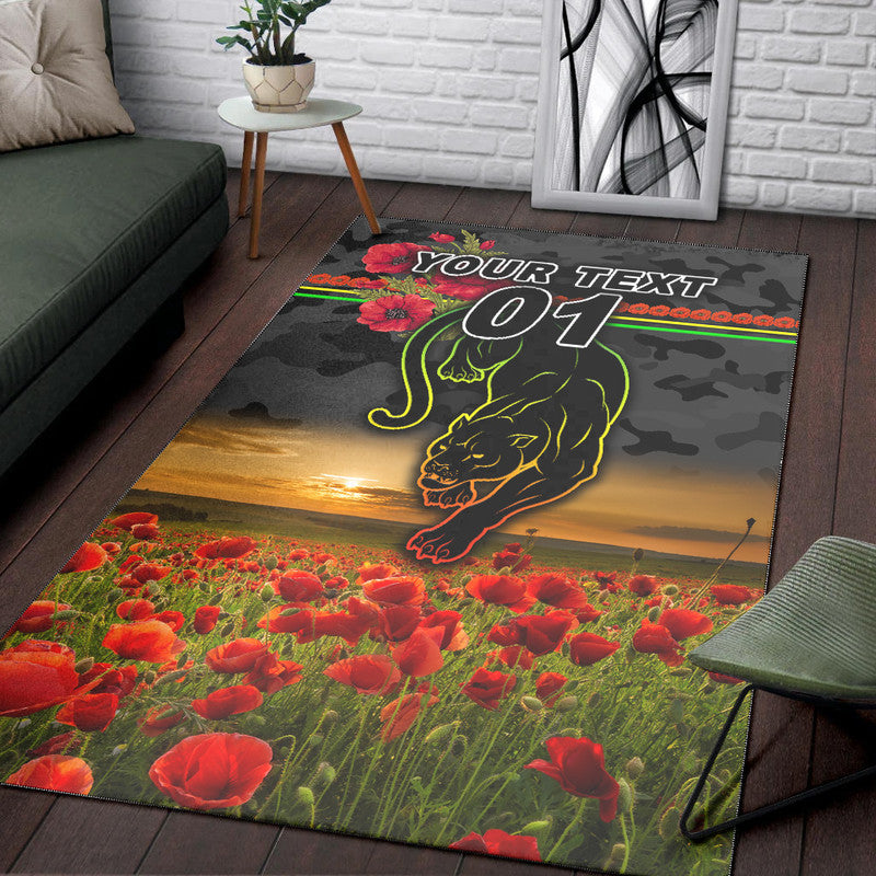 (Custom Personalised) Penrith Panthers ANZAC 2022 Area Rug Poppy Flowers Vibes - Black - Vibe Hoodie Shop