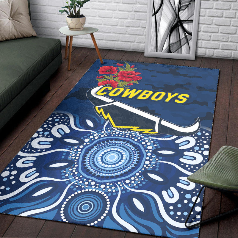 North Queensland Cowboys ANZAC 2022 Area Rug Indigenous Vibes - Blue - Vibe Hoodie Shop