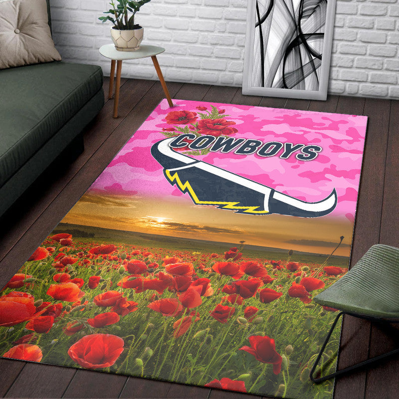 North Queensland Cowboys ANZAC 2022 Area Rug Poppy Flowers Vibes - Pink - Vibe Hoodie Shop