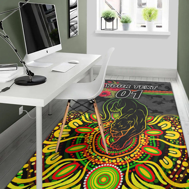 (Custom Personalised) Penrith Panthers ANZAC 2022 Area Rug Indigenous Vibes - Black - Vibe Hoodie Shop