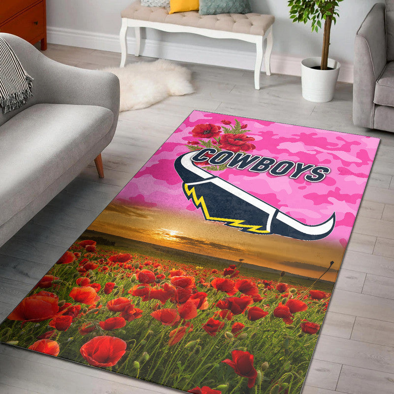 North Queensland Cowboys ANZAC 2022 Area Rug Poppy Flowers Vibes - Pink - Vibe Hoodie Shop