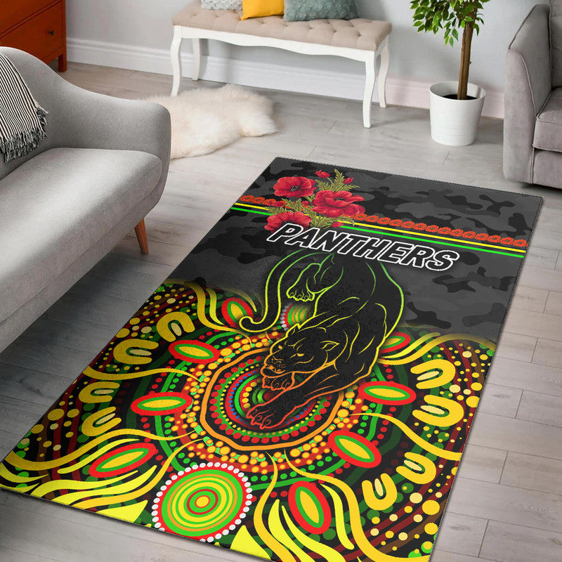 Penrith Panthers ANZAC 2022 Area Rug Indigenous Vibes - Black - Vibe Hoodie Shop