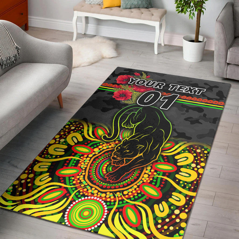 (Custom Personalised) Penrith Panthers ANZAC 2022 Area Rug Indigenous Vibes - Black - Vibe Hoodie Shop