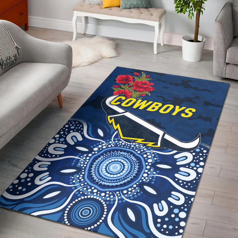 North Queensland Cowboys ANZAC 2022 Area Rug Indigenous Vibes - Blue - Vibe Hoodie Shop