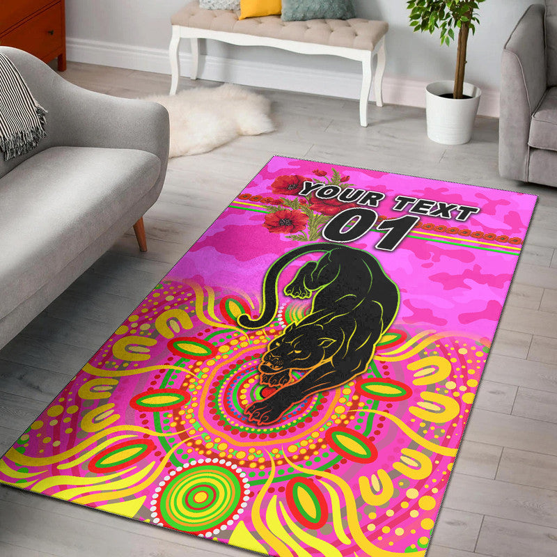 (Custom Personalised) Penrith Panthers ANZAC 2022 Area Rug Indigenous Vibes - Pink - Vibe Hoodie Shop