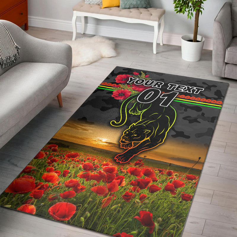 (Custom Personalised) Penrith Panthers ANZAC 2022 Area Rug Poppy Flowers Vibes - Black - Vibe Hoodie Shop