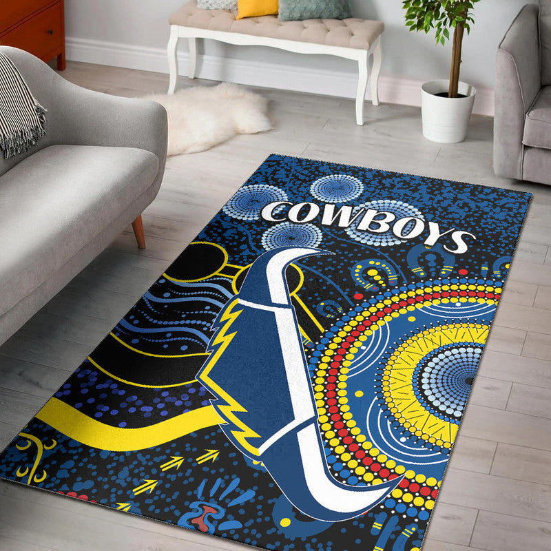 Cowboys Rugby Area Rug Aboriginal Dots Version - Vibe Hoodie Shop