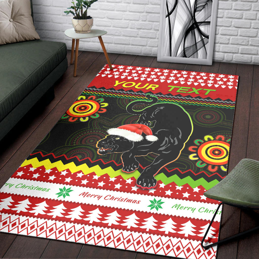 (Custom Personalised) Panthers Christmas Area Rug Penrith Snow mix Indigenous - Vibe Hoodie Shop