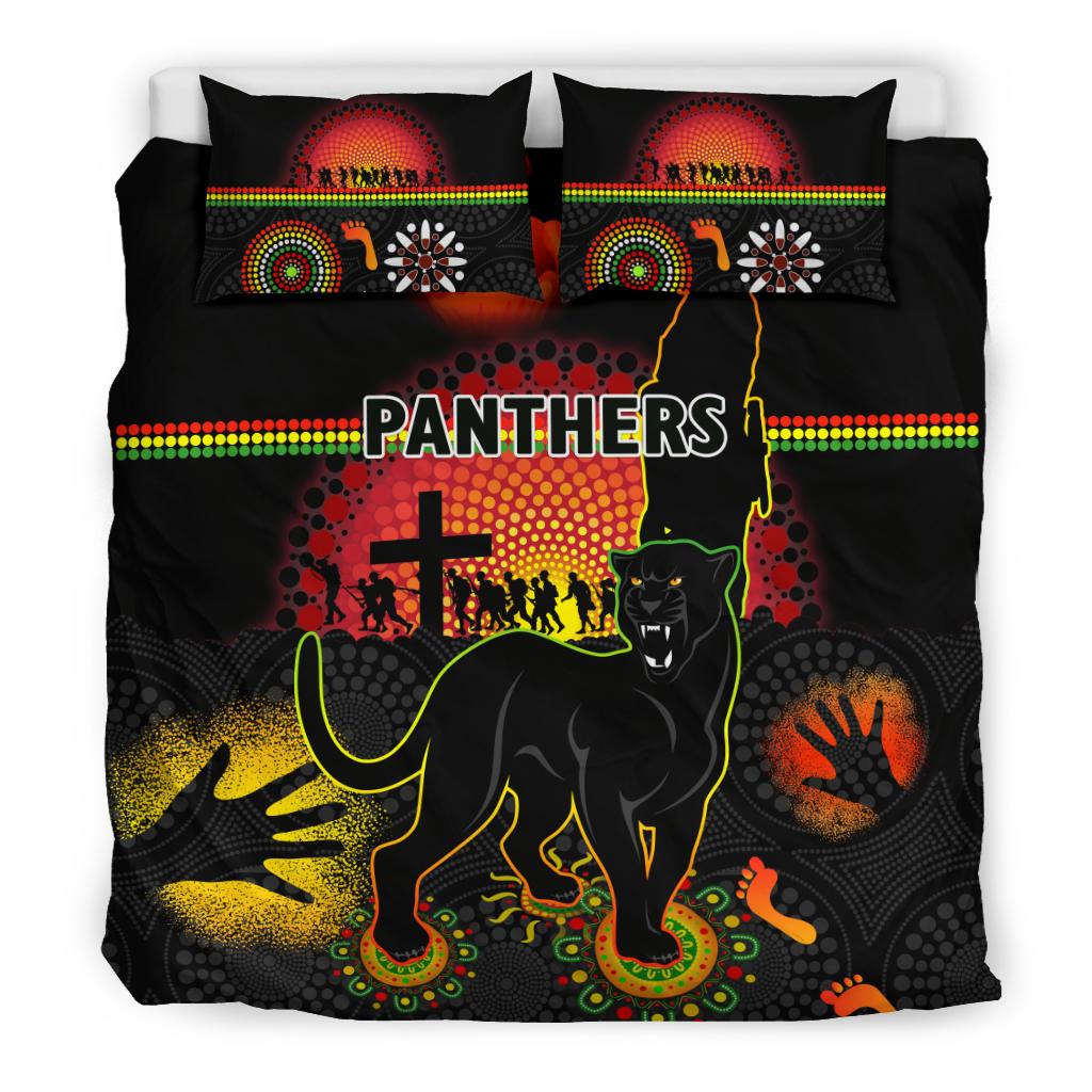 Penrith Bedding Set Indigenous Panthers ANZAC Day Lest We Forget - Vibe Hoodie Shop