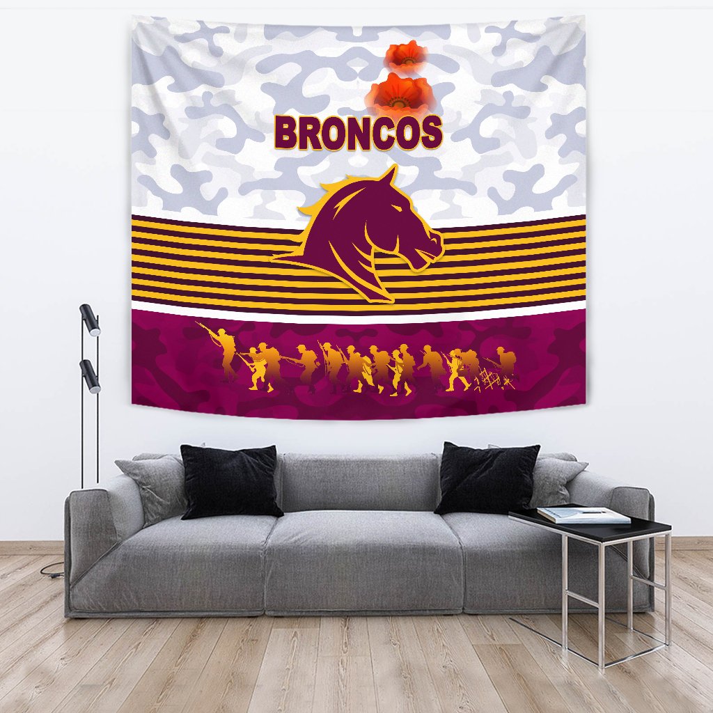 Brisbane Broncos Tapestry ANZAC Day Simple Style - White - Vibe Hoodie Shop