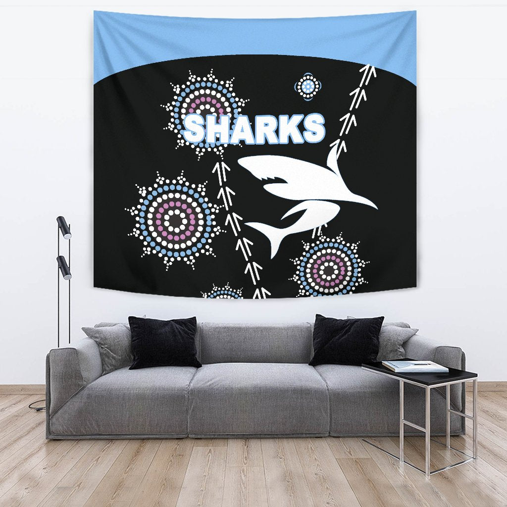 Cronulla Tapestry Sharks Simple Indigenous - Black - Vibe Hoodie Shop