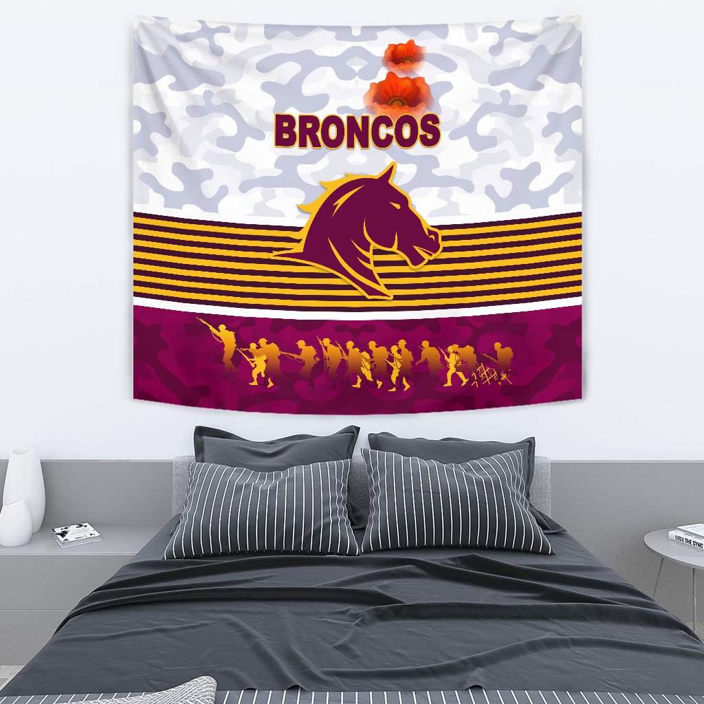 Brisbane Broncos Tapestry ANZAC Day Simple Style - White - Vibe Hoodie Shop