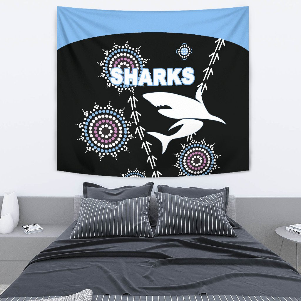 Cronulla Tapestry Sharks Simple Indigenous - Black - Vibe Hoodie Shop