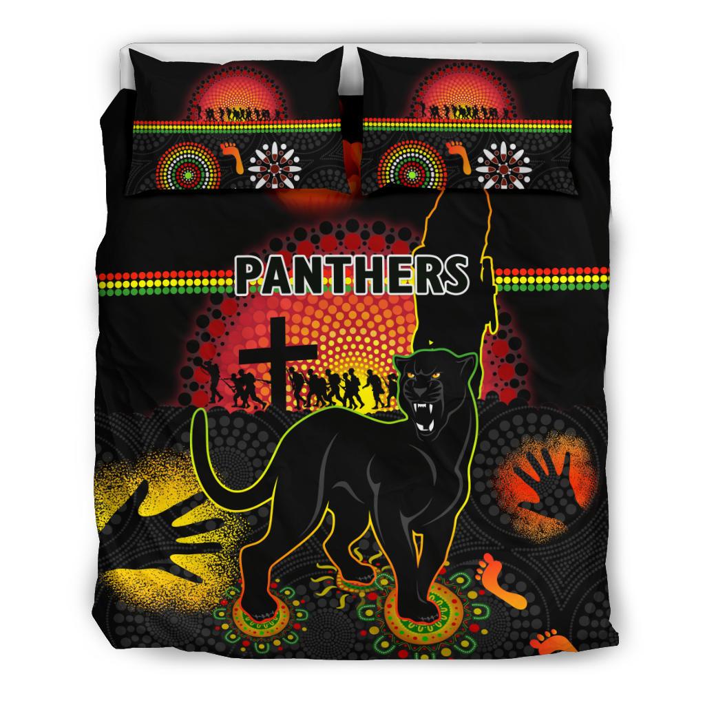 Penrith Bedding Set Indigenous Panthers ANZAC Day Lest We Forget - Vibe Hoodie Shop
