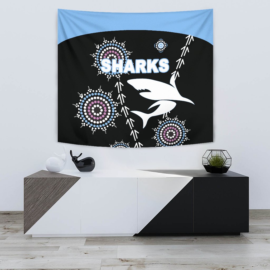 Cronulla Tapestry Sharks Simple Indigenous - Black - Vibe Hoodie Shop