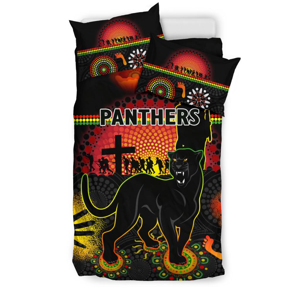 Penrith Bedding Set Indigenous Panthers ANZAC Day Lest We Forget - Vibe Hoodie Shop