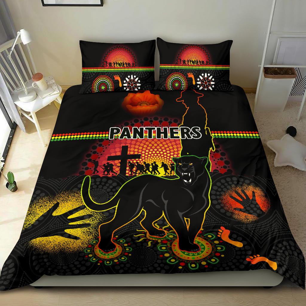 Penrith Bedding Set Indigenous Panthers ANZAC Day Lest We Forget - Vibe Hoodie Shop