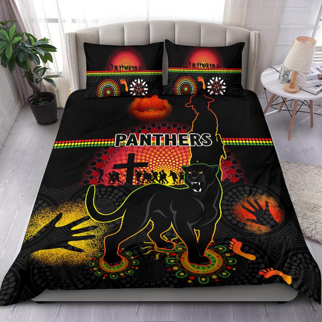 Penrith Bedding Set Indigenous Panthers ANZAC Day Lest We Forget - Vibe Hoodie Shop