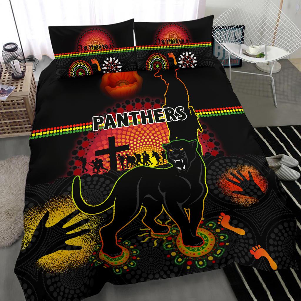 Penrith Bedding Set Indigenous Panthers ANZAC Day Lest We Forget - Vibe Hoodie Shop