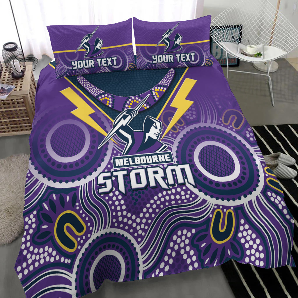 Personalised Melbourne Storm Rugby Bedding Set Indigenous Boomerang Gradient Style - Vibe Hoodie Shop
