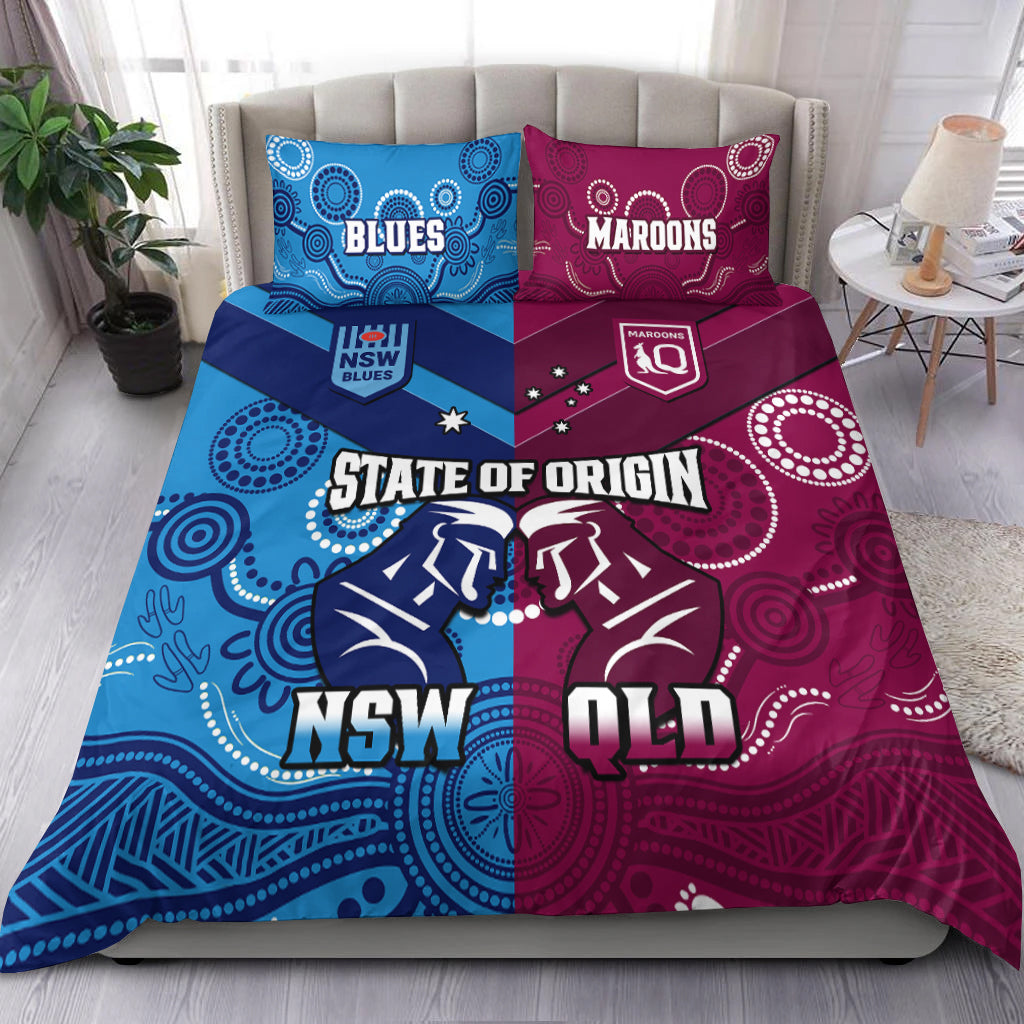 QLD Maroons And NSW Blues Rugby Bedding Set State of Origin Indigenous - Vibe Hoodie Shop