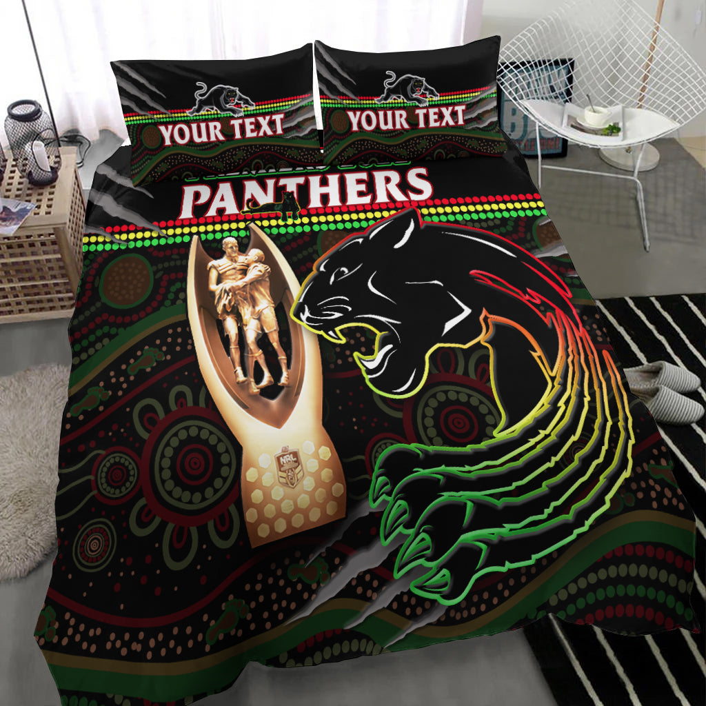 (Custom Personalised) Panthers Rugby Bedding Set The Riff 2022 Premiers Aboriginal Art - Vibe Hoodie Shop