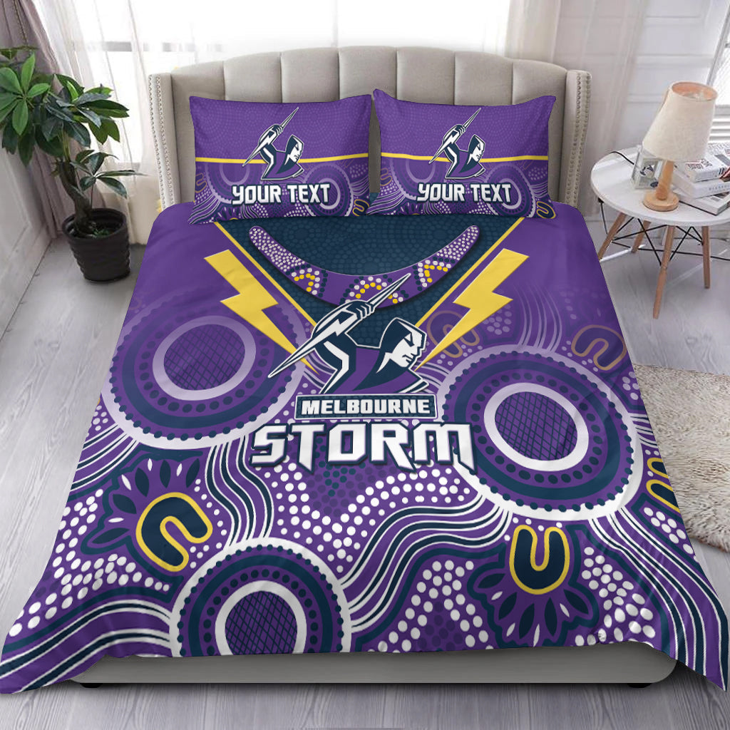 Personalised Melbourne Storm Rugby Bedding Set Indigenous Boomerang Gradient Style - Vibe Hoodie Shop