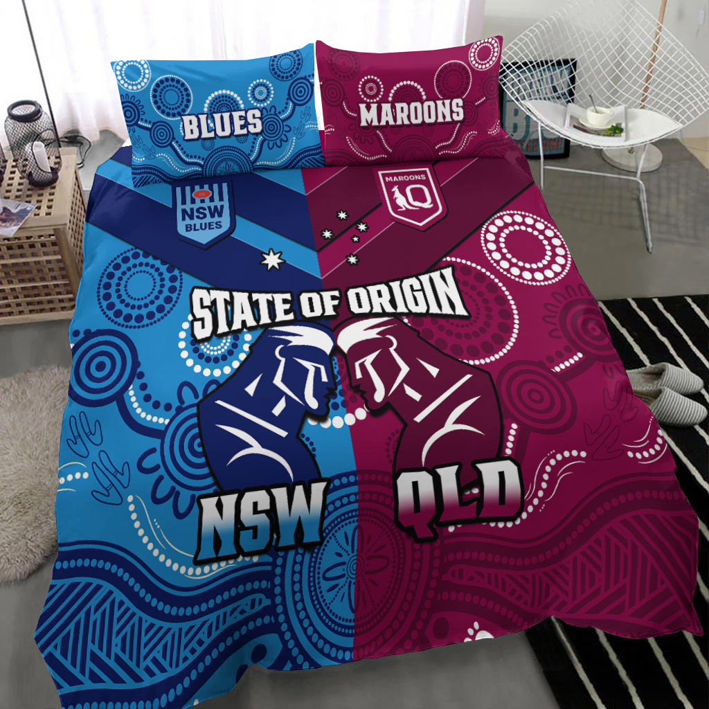 QLD Maroons And NSW Blues Rugby Bedding Set State of Origin Indigenous - Vibe Hoodie Shop