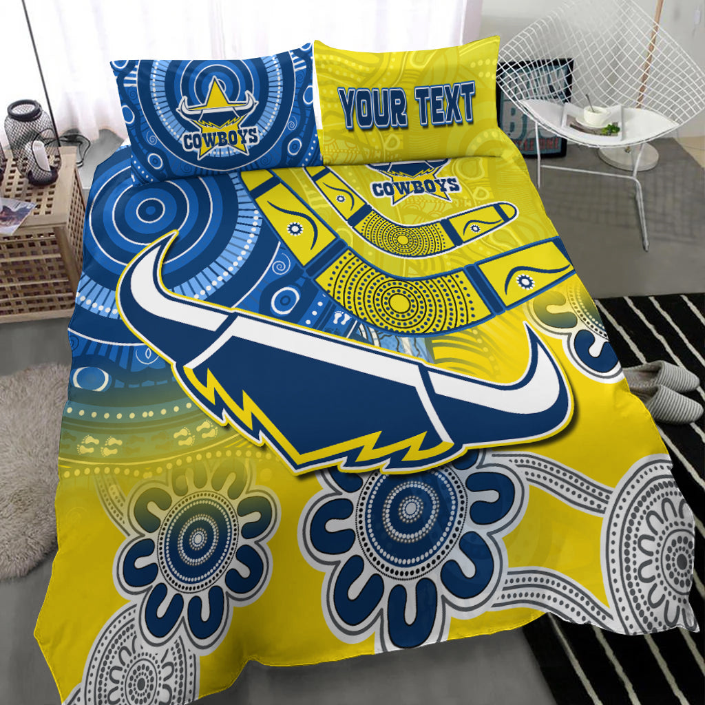 (Custom Personalised) Cowboys Rugby Bedding Set Aboriginal Boomerang Go Premiers North Queensland - Vibe Hoodie Shop