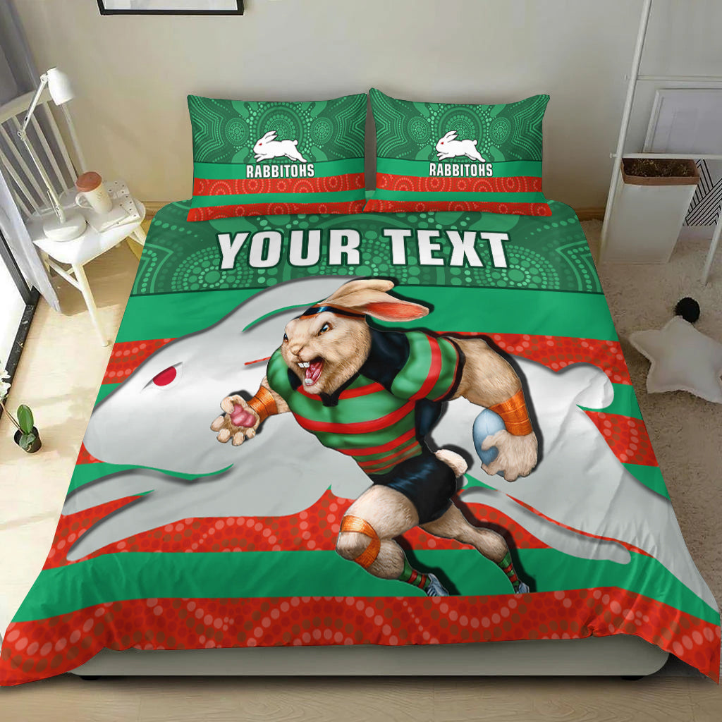 (Custom Personalised) Rabbitohs Rugby Bedding Set Aboriginal Dot Painting Glory Glory Sporty Style - Vibe Hoodie Shop