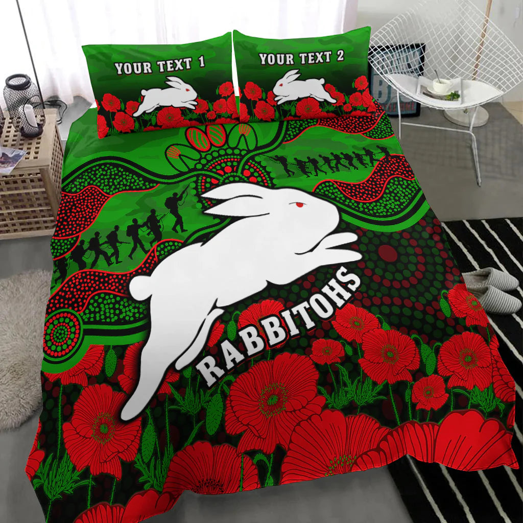 (Custom Personalised) Rabbitohs Rugby ANZAC Bedding Set South Sydney Camouflage Poppy Aboriginal - Vibe Hoodie Shop