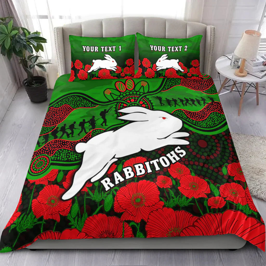 (Custom Personalised) Rabbitohs Rugby ANZAC Bedding Set South Sydney Camouflage Poppy Aboriginal - Vibe Hoodie Shop