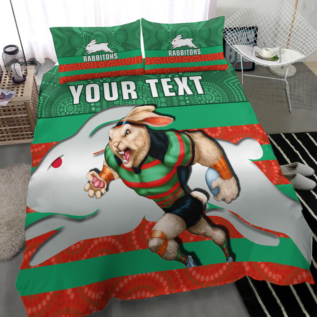 (Custom Personalised) Rabbitohs Rugby Bedding Set Aboriginal Dot Painting Glory Glory Sporty Style - Vibe Hoodie Shop