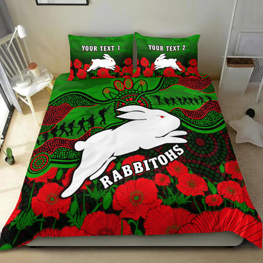 (Custom Personalised) Rabbitohs Rugby ANZAC Bedding Set South Sydney Camouflage Poppy Aboriginal - Vibe Hoodie Shop