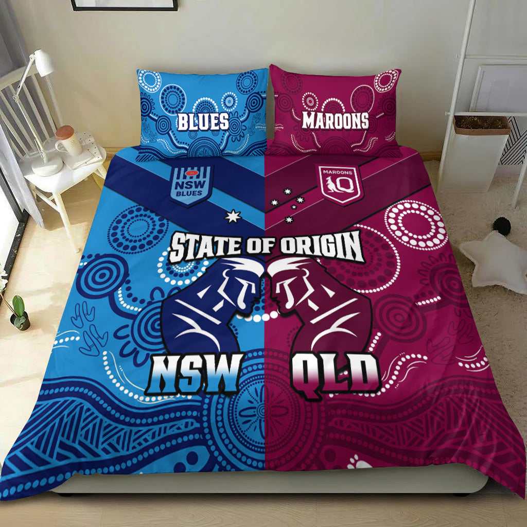QLD Maroons And NSW Blues Rugby Bedding Set State of Origin Indigenous - Vibe Hoodie Shop