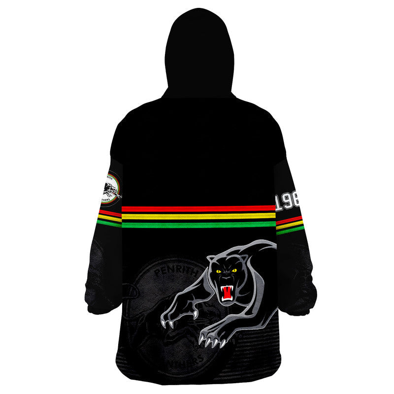 Penrith Panthers Retro 1966 Wearable Blanket Hoodie Black - Vibe Hoodie Shop