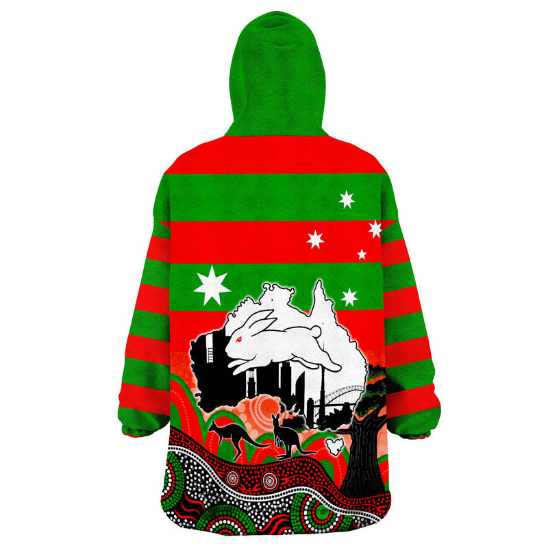 Rabbitohs Rugby Wearable Blanket Hoodie Australia Day Style - Vibe Hoodie Shop