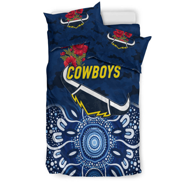 North Queensland Cowboys ANZAC 2022 Bedding Set Indigenous Vibes - Blue - Vibe Hoodie Shop