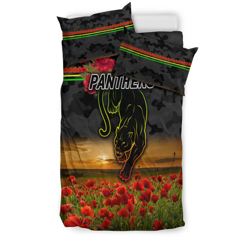 Penrith Panthers ANZAC 2022 Bedding Set Poppy Flowers Vibes - Black - Vibe Hoodie Shop