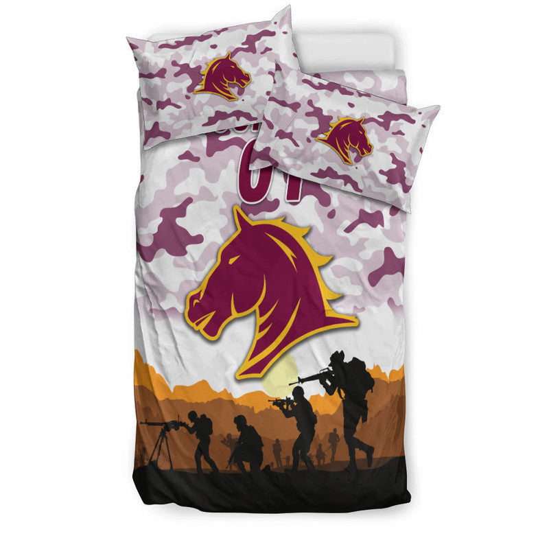 (Custom Personalised) Brisbane Broncos ANZAC 2022 Bedding Set Simple Style - White - Vibe Hoodie Shop