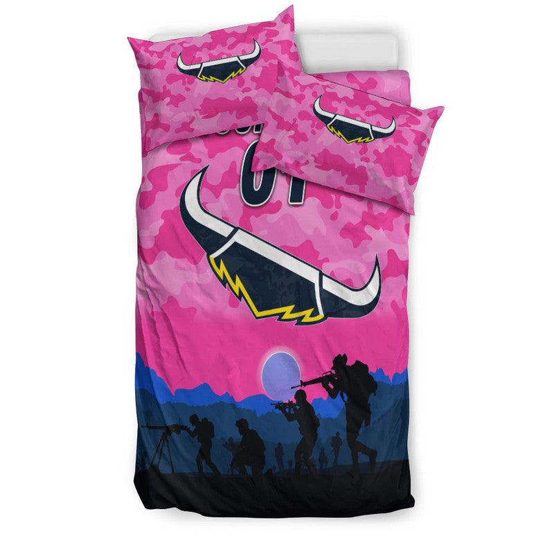 (Custom Personalised) North Queensland Cowboys ANZAC 2022 Bedding Set Simple Style - Pink - Vibe Hoodie Shop