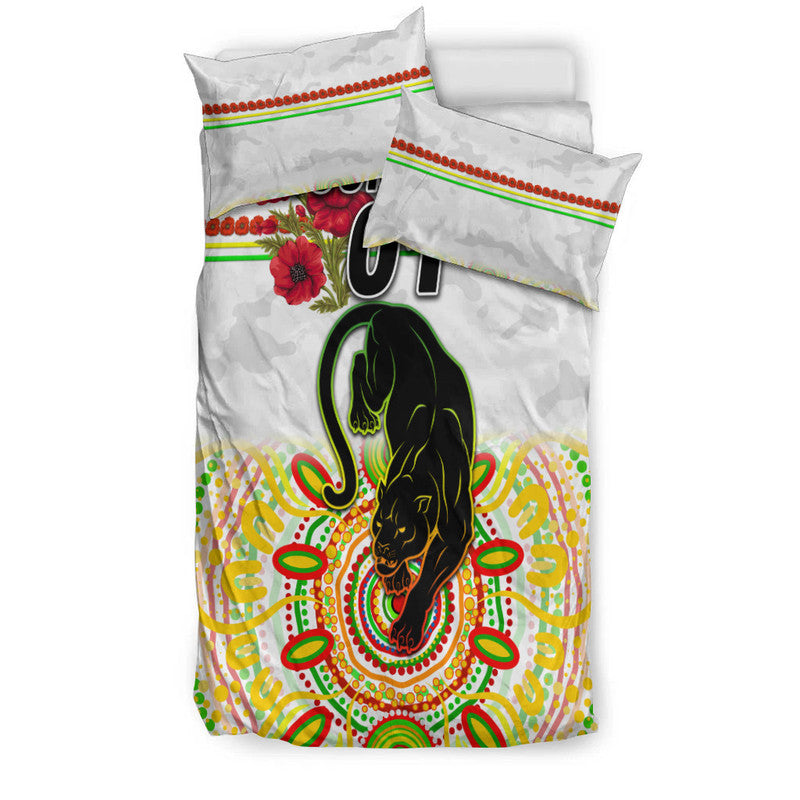 (Custom Personalised) Penrith Panthers ANZAC 2022 Bedding Set Indigenous Vibes - White - Vibe Hoodie Shop